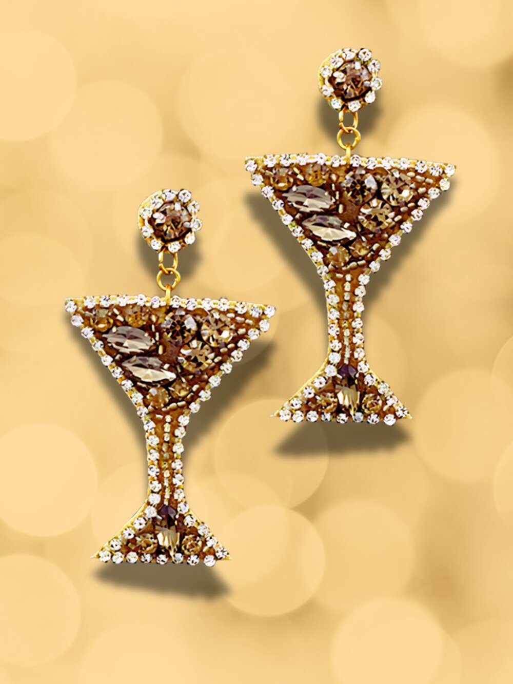 NEW Boston Proper GOLD Martini Cocktail Earrings Crystal Bead Statement Jewelry - Picture 5 of 7